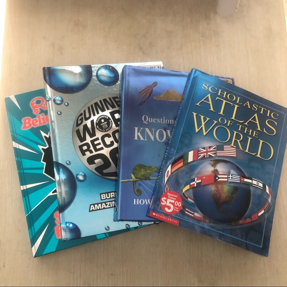 📚 4 Books: Atlas of the World, Question and Answers Knowledge and etc